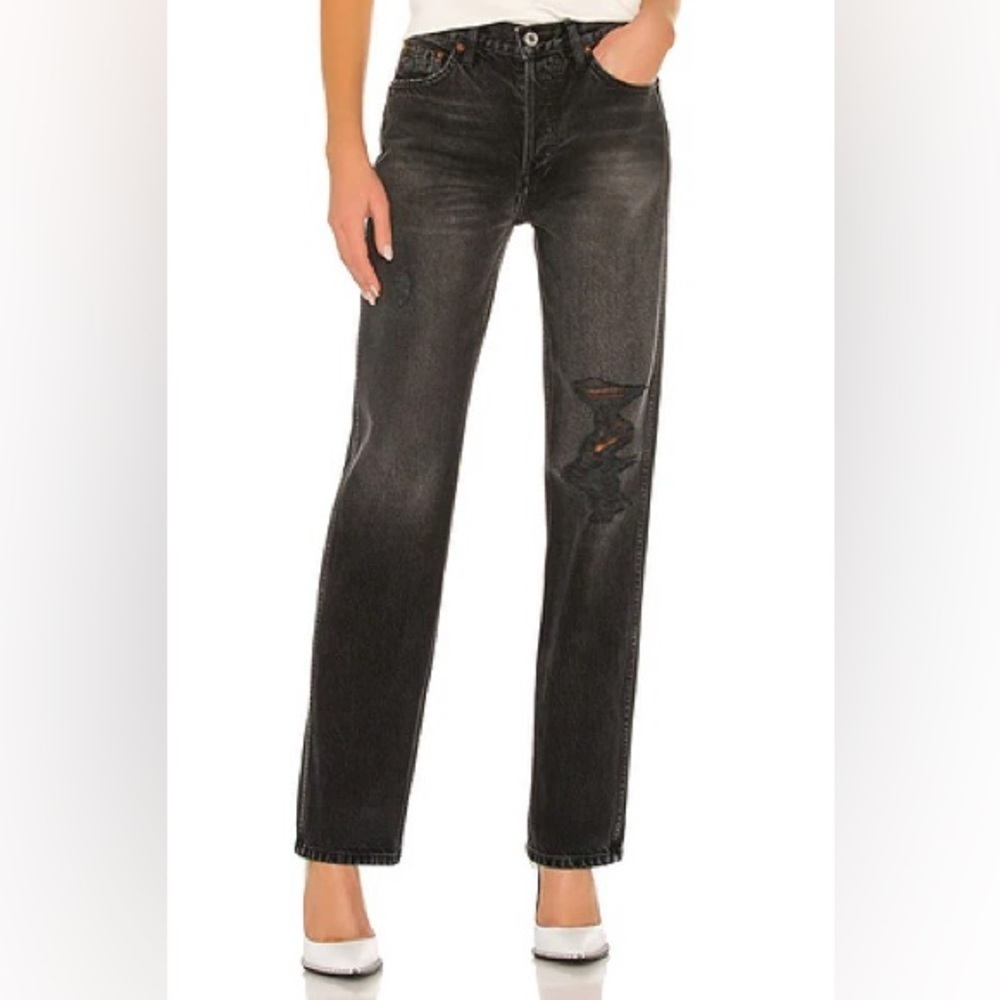 Re/Done High Rise Loose Denim Straight Jeans Size 25 in Worn In Black